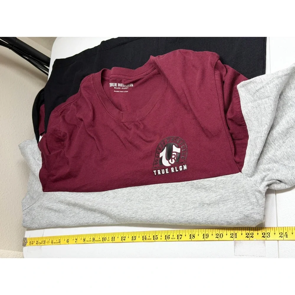 True Religion Shirt Mens 2XL Color Block Long‎ Sleeve Tee Red Heather Horseshoe